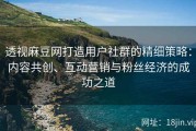 透视麻豆网打造用户社群的精细策略：内容共创、互动营销与粉丝经济的成功之道